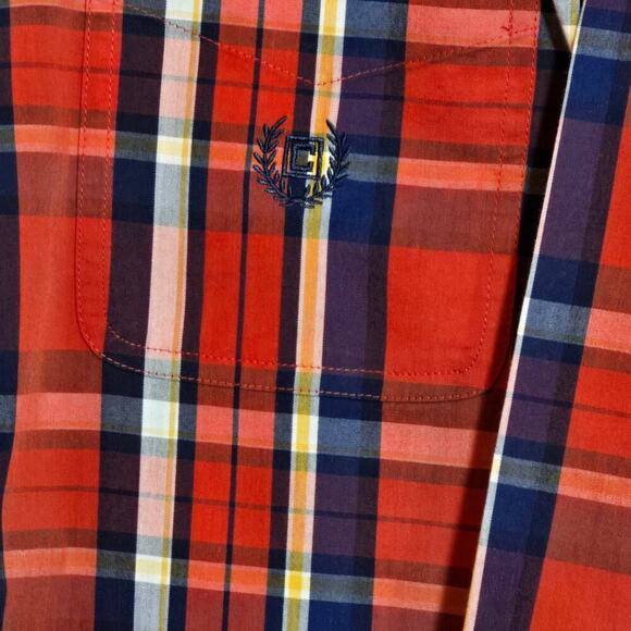 Chaps Button Down Plaid Shirt Orange Blue Long Sleeve Rustic Men's Sz Medium - Picture 5 of 8